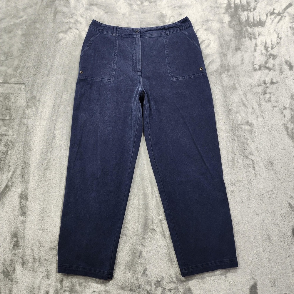 Vintage Charter Club Pants Womens 10P PETITE Blue High Rise Straight Leg Stretch